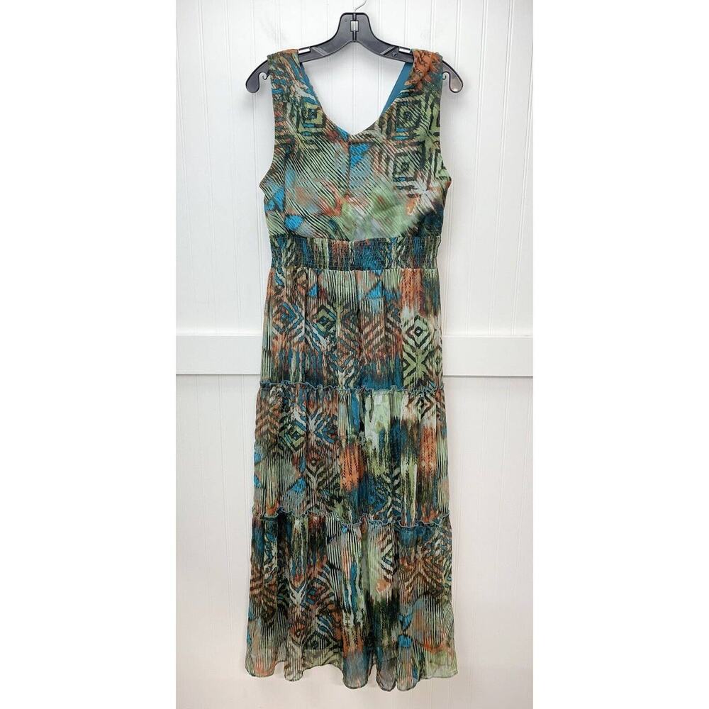 Maxi Dress Rabbit Rabbit Rabbit Petite Sz 12 Aztec/Tribal Pattern Green/Orange - Picture 2 of 11